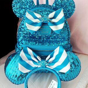 Disney Cruise Line x Loungefly - Teal Sequin Mini Backpack & Ears